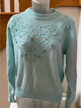 Embellished Mint Crewneck Sweater